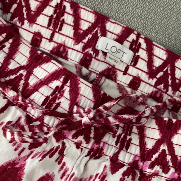 Ann Taylor Loft XXS Linen Shorts Cool Flowy Tie Waist Pink Red New! - Picture 6 of 7